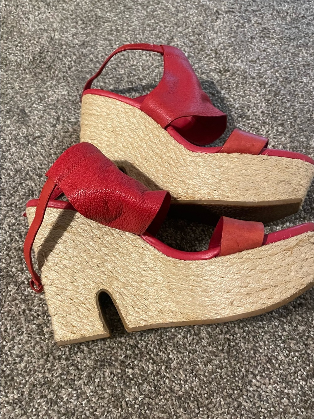 Cole Haan Red Leather Espadrille Wedge Sandals - Women size 9 - Picture 5 of 7